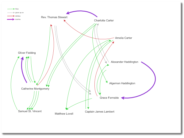 a network map illustrating the relationships which are conveyed in the text above