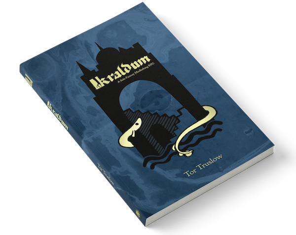 book cover in dark blue with a yellow eel-like fish nestled in the roots of the city