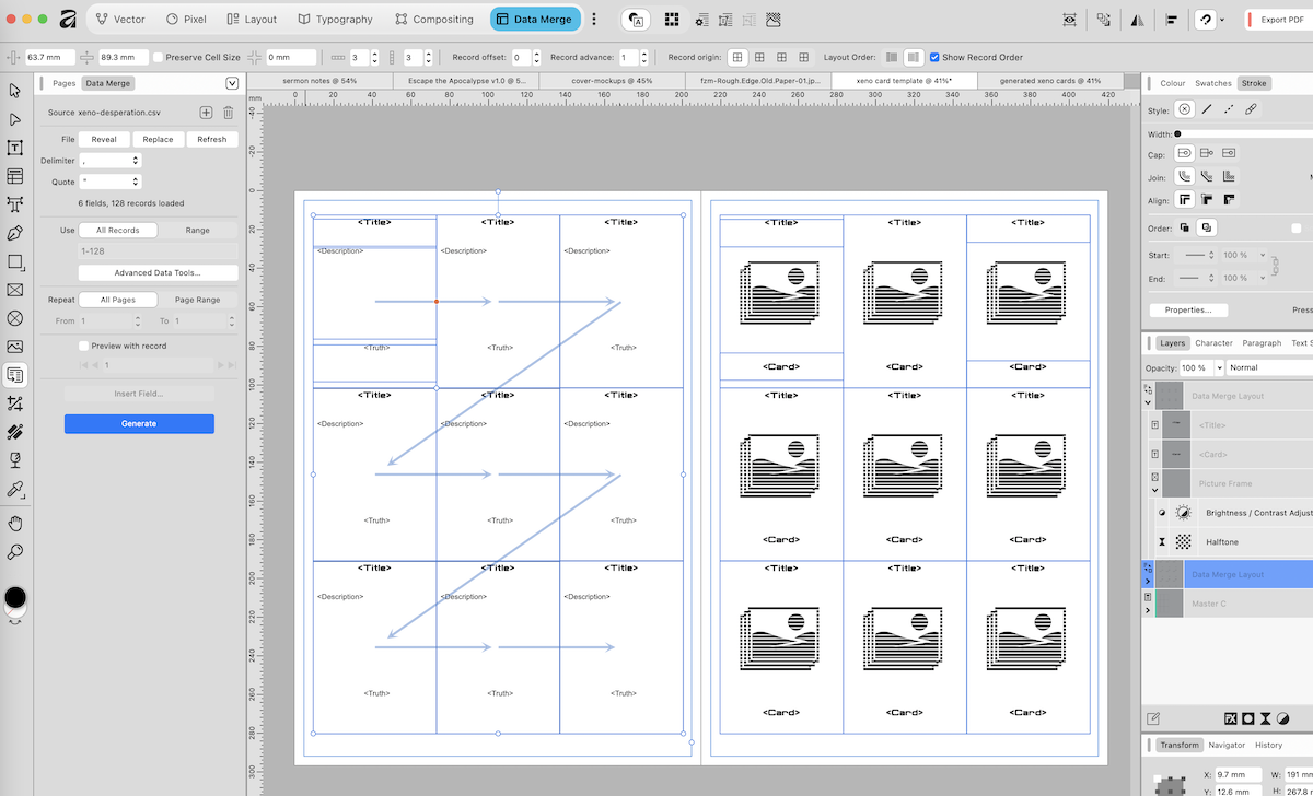 screen shot of page. pale blue arrows on the left hand side show the order in which records are populated - top three, then middle three, then bottom three, left to right