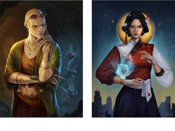 two NPCs from the game. The Mole with a talent for earth magic, and Haruka who has a shrewd head for business