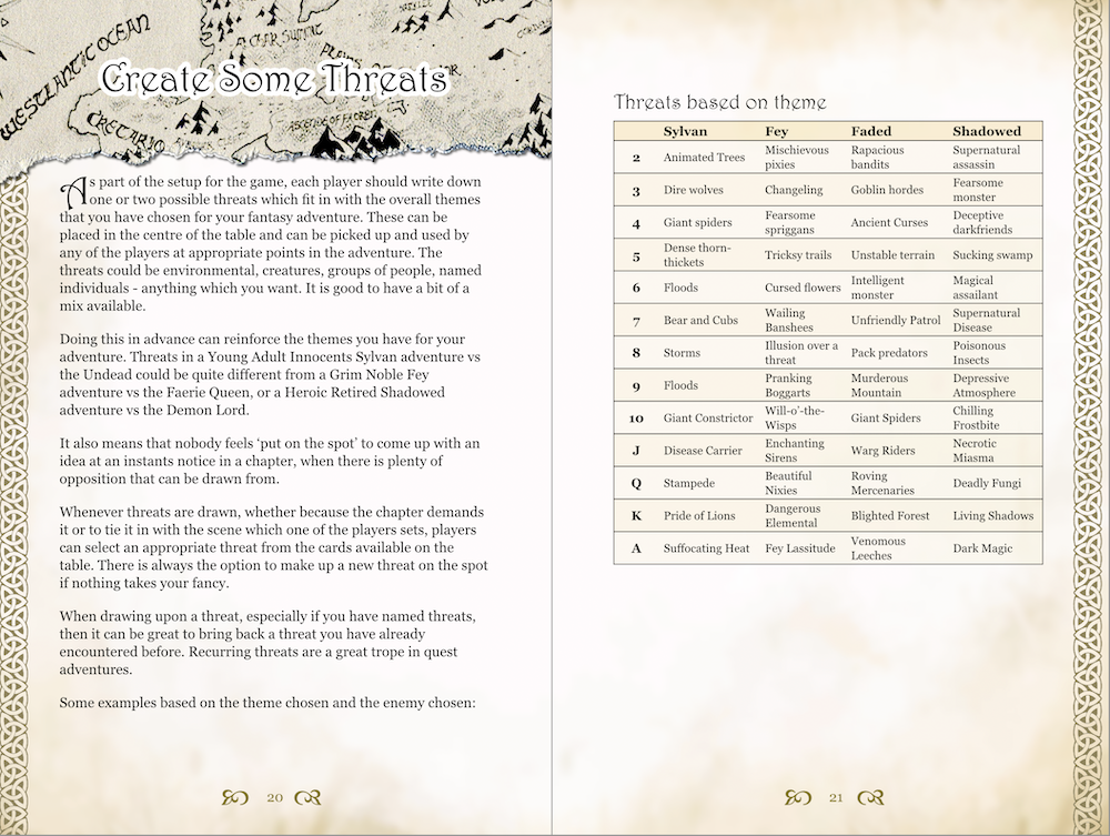 A page spread showing threats appropriate to a realm