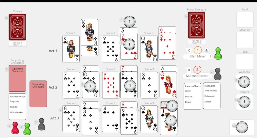 screenshot of all the playing cards laid out on the virtual tabletop