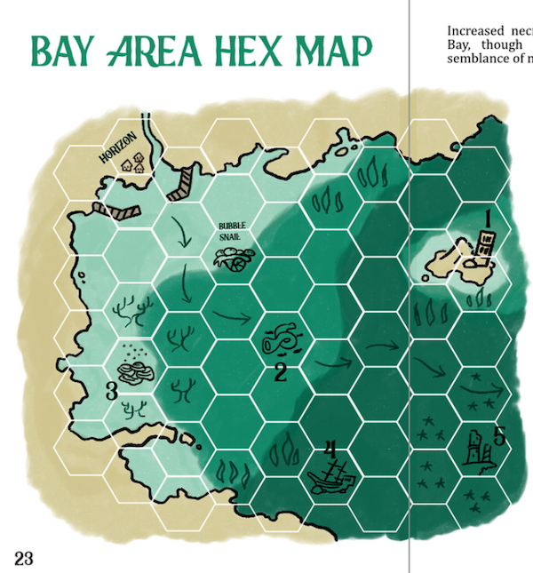 bay area hex map, indicating the depth of various sea hexes 
